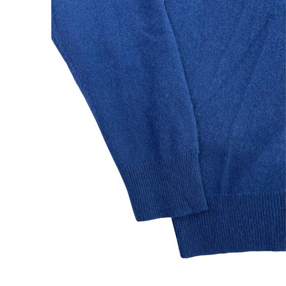1-34 QI CASHMERE Men's Sweater V-Neck Blue 100% Cashmere Medium - Picture 4 of 11
